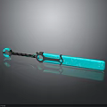 Turquoise Weapon 3D Model With Black Handle Long Blade And Shiny Reflection On Dark Background