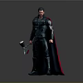 Armored Character With Axe And Black Red Cape Standing On Gray Background