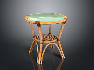 Rattan Table With Glass Top Modern Natural Design For Home Furniture Decor 3d model