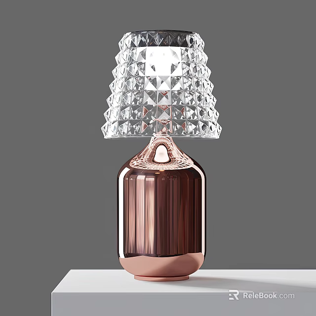 Elegant Crystal Table Lamp With Rose Gold Base And Diamond Cut Shade Design 3d model 