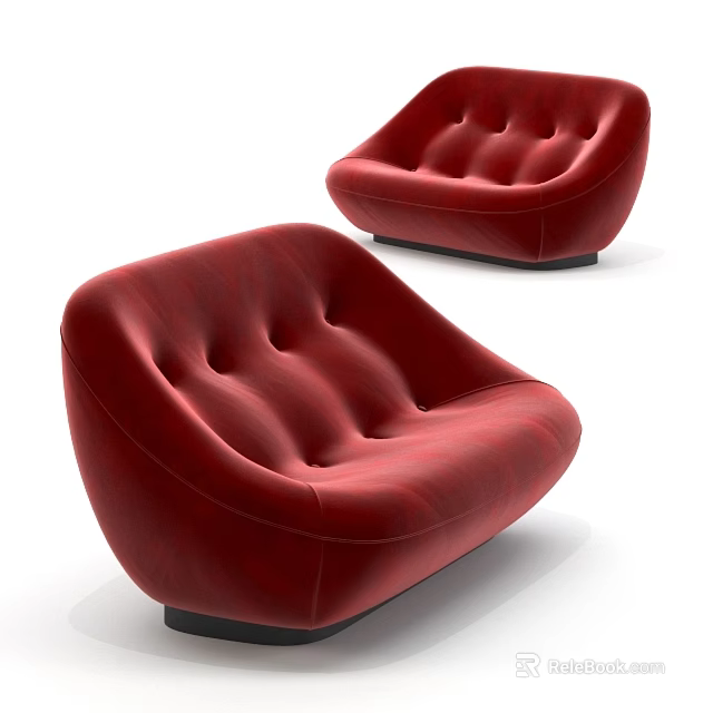 Red Two Seater Sofa With Button Tufted Design And Modern Stylish Look 3d model