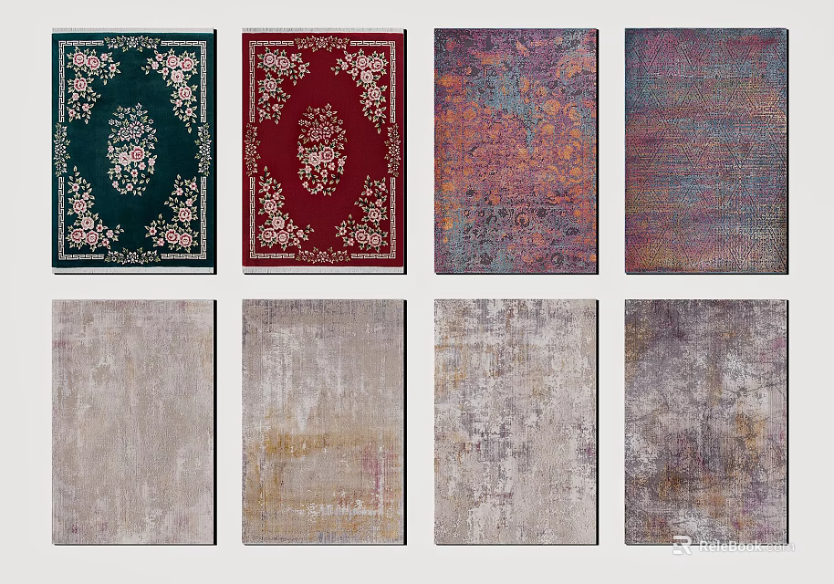 Square Rugs with Multiple Colors and Diverse Pattern Designs 3d model