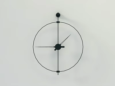 Black Circular Minimalist Clock With Thin Wire Frame And Hands On White Wall 3d model