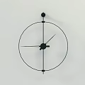 Black Circular Minimalist Clock With Thin Wire Frame And Hands On White Wall 3d model