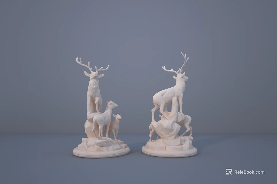 White Reptile Sculptures With Adult And Baby Figures On Grey Background 3d model 