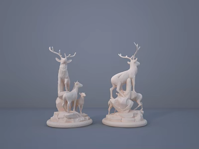 White Reptile Sculptures With Adult And Baby Figures On Grey Background 3d model