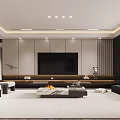Modern Dining Living Room Interior Design With Sofa Coffee Table Artwork And Lighting 3d model