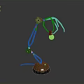 Curved Metallic Mechanical Arm With Hanging Transparent Sphere And Round Base