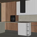 Modern Kitchen Interior With Wooden Cabinets Ribbed Design And Central Island Counter