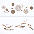 Decorative Wall Decor With Circular Woven Patterns Fish Shapes And Brown Beige Accents