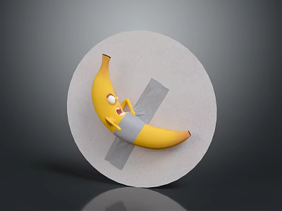 Cartoon Themed Wall Decor With Circular Board And Yellow Banana Attached By Tape 3d model