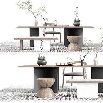 New Chinese Tea Table and Chair Tea Table and Chair Combination 3d model