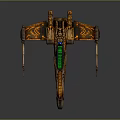 Cosmic Aerospace Ornate Spaceship Design With Golden Red Details And Multi Wing Structure