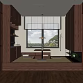 Modern Japanese Tatami Bedroom Interior Design With Dark Wooden Cabinets Large Window And Scenic View