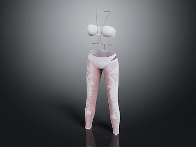 White Bra And White Leggings With Pink Patterns Fashion Apparel Design 3d model