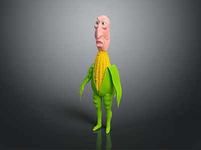 Anthropomorphic Corn Game Movie Character With Pink Head Yellow Corn Body And Green Leaf Costume 3d model