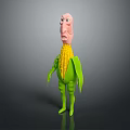 Anthropomorphic Corn Game Movie Character With Pink Head Yellow Corn Body And Green Leaf Costume