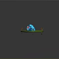 Blue Frog On Green Lotus Leaf In Blue Water With Small Lotus Leaves And Reeds