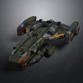 Sci Fi Spaceship With Green Yellow Blue Colors Complex Design Multiple Engines And Weapon Systems 3d model