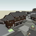 Traditional Ancient Architecture Complex With Courtyard And Classic Roof Structures 3d model