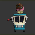 Pink Ice Cream Cone With Chocolate Drizzle On Colorful Ice Cream Truck