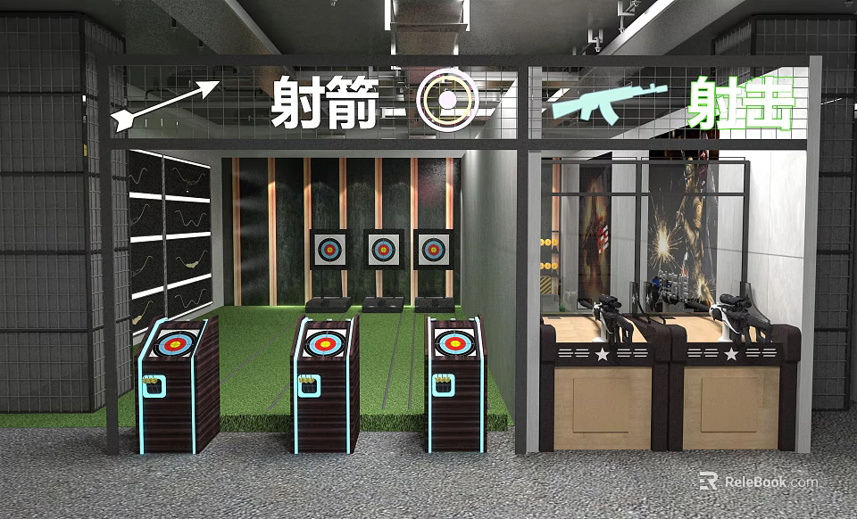 Indoor Archery And Shooting Range With Multiple Targets For Fitness Training 3d model 