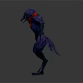 Purple Humanoid Bird Game Movie Character With Red Scarf Sharp Claws And Bird Like Beak