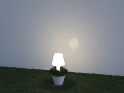 White Potted Outdoor Light Illuminated On Green Grass Lawn For Garden Decor 3d model
