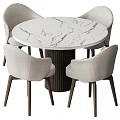 Modern Round Dining Table Set With Marble Top And Light Gray Upholstered Chairs