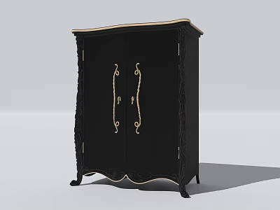 Elegant Black Vintage Storage Cabinet With Gold Handles Ornate Carved Details And Decorative Legs 3d model