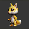 Cute 3D Game Movie Character With Big Yellow Eyes And Yellow White Fur Standing Pose