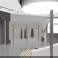 Modern Clothing Store Interior With Mannequins In Dresses And Display Racks