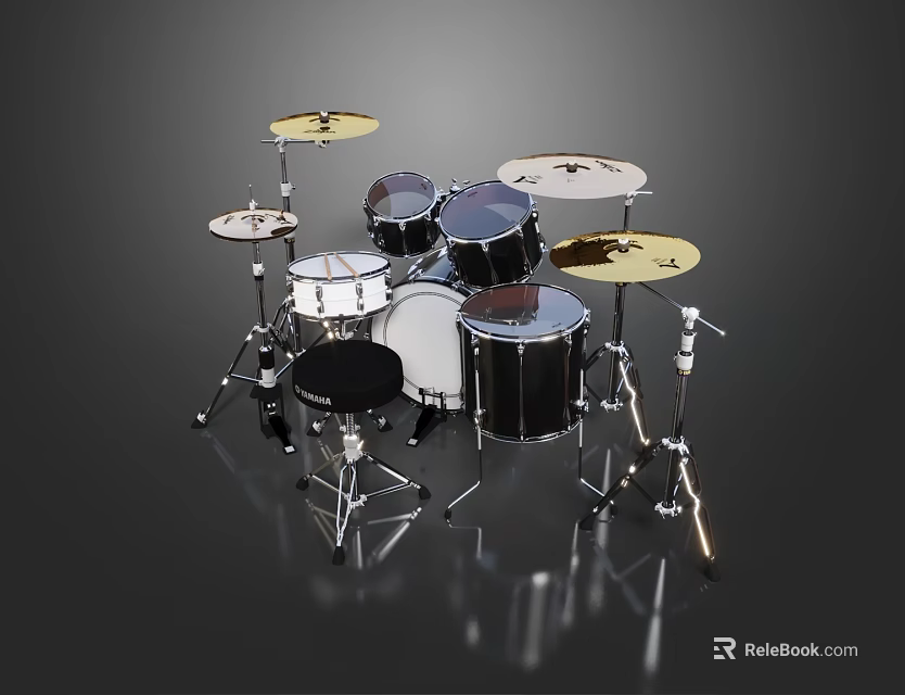 Professional Complete Drum Set With Multiple Drums Cymbals And Stands For Musical Use 3d model 