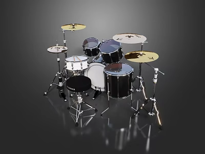 Professional Complete Drum Set With Multiple Drums Cymbals And Stands For Musical Use 3d model