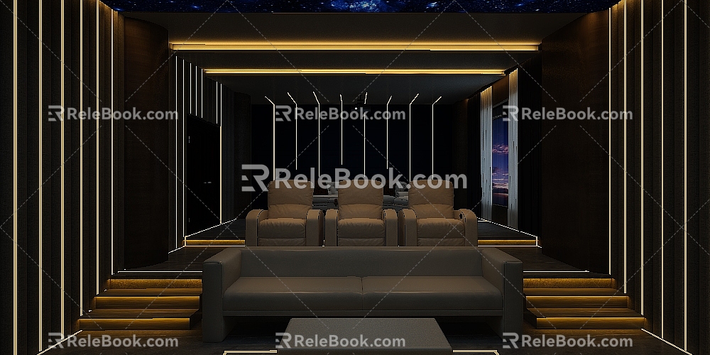 Modern video room dynamic lights with family shadow 3d model