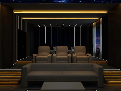 Home Theater Room With Starry Sky Ceiling Comfortable Leather Sofa And Lighting Design 3d model