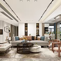 Modern Elegant Open Plan Living And Dining Room Interior Design With Cozy Furnishings And Large Windows