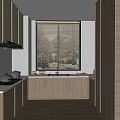 Modern Kitchen Interior With Wooden Cabinets Window Blinds Green Plants And Countertop Cookware