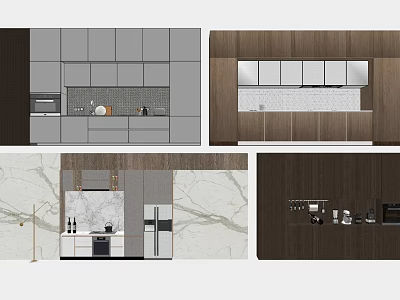 Modern Kitchen Interior Design With Gray And Wooden Cabinets And Countertops 3d model