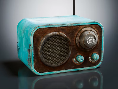 Retro Vintage Turquoise Audio Speaker Featuring Wooden Frame And Grille Knobs Design 3d model
