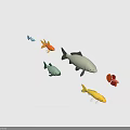 Collection of Colorful Cartoon Fish in Various Colors Red Green Yellow and Orange