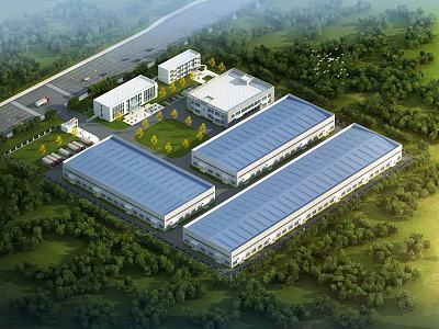 Modern Industrial Factory Complex With Large Workshop Buildings Surrounded By Greenery And Road Access 3d model