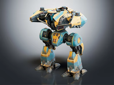 Yellow And Blue Sci Fi Mechanical Robot With Standing Pose And Detailed Structure 3d model