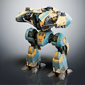 Yellow And Blue Sci Fi Mechanical Robot With Standing Pose And Detailed Structure