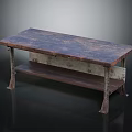 Vintage Industrial Style Wooden Table With Metal Legs And Lower Shelf