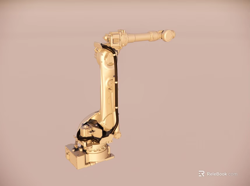 Golden Industrial Robotic Arm With Mechanical Joints And Stable Base Structure 3d model 