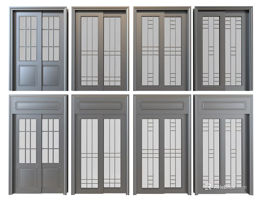 Sliding Doors Various Designs With Glass Patterns And Frame Styles 3d model
