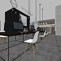 Modern Public Office Space Interior With Long Worktable White Chairs And Hanging Lights