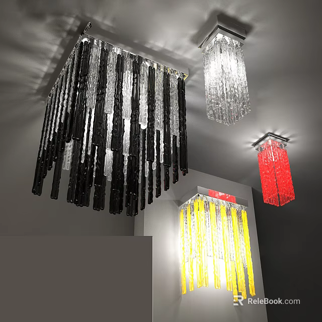 Colorful Crystal Chandeliers With Black White Red Yellow Designs For Modern Decor 3d model 