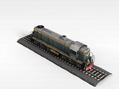 Vintage Green and Yellow Miniature Model Train on Detailed Railroad Tracks 3d model